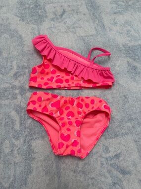 Cat & Jack Hot Pink Heart Ruffle Two-Piece Swim Set